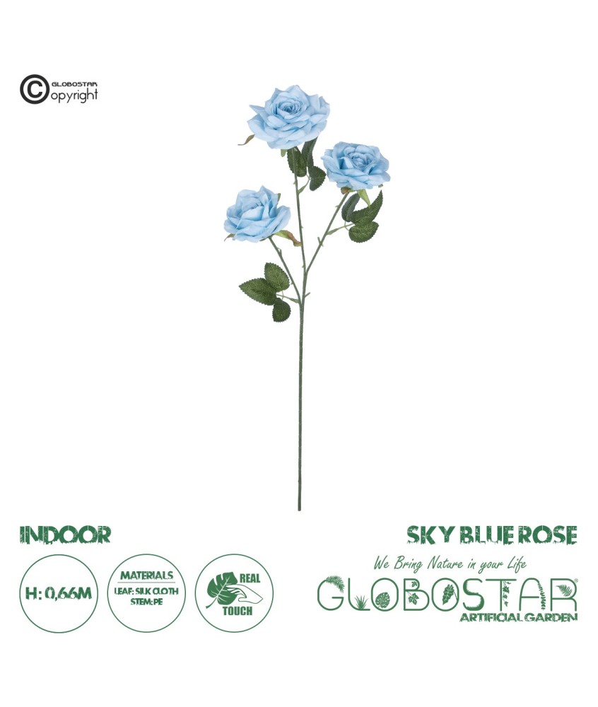 GloboStar® Artificial Garden SKY BLUE CLIMBING ROSE BRANCH 21191 Τεχνητό Διακοσμητικό Κλαδί Τριαντάφυλλο Ξεθωριασμένο Γαλάζιο Y66cm